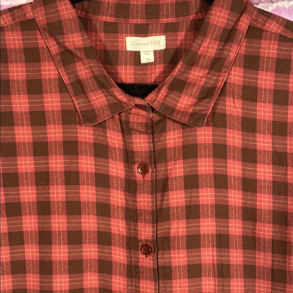 Garnet Hill Size 16 Red Plaid Organic Cotton Button-Up Shirt Women’s Top - Picture 3 of 11